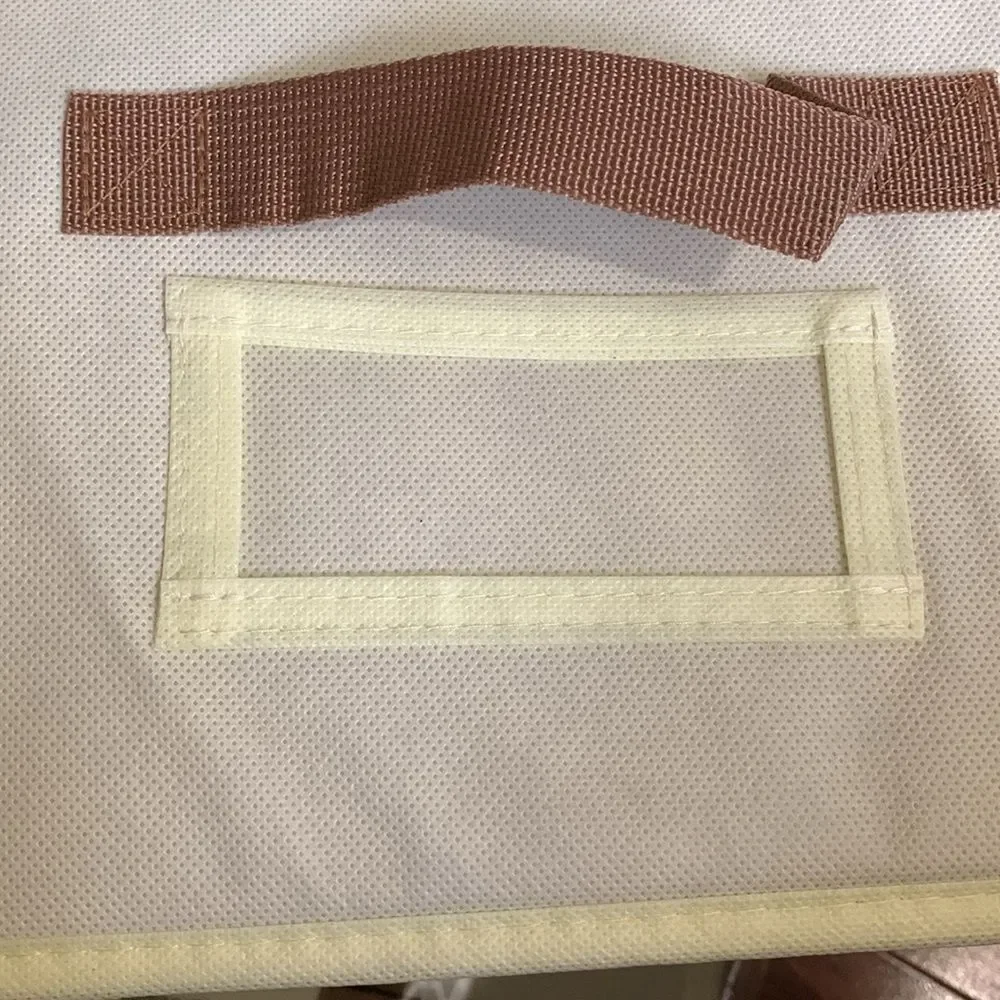 Four Piece foldable storage bins for office or home in beige. 15X10X10